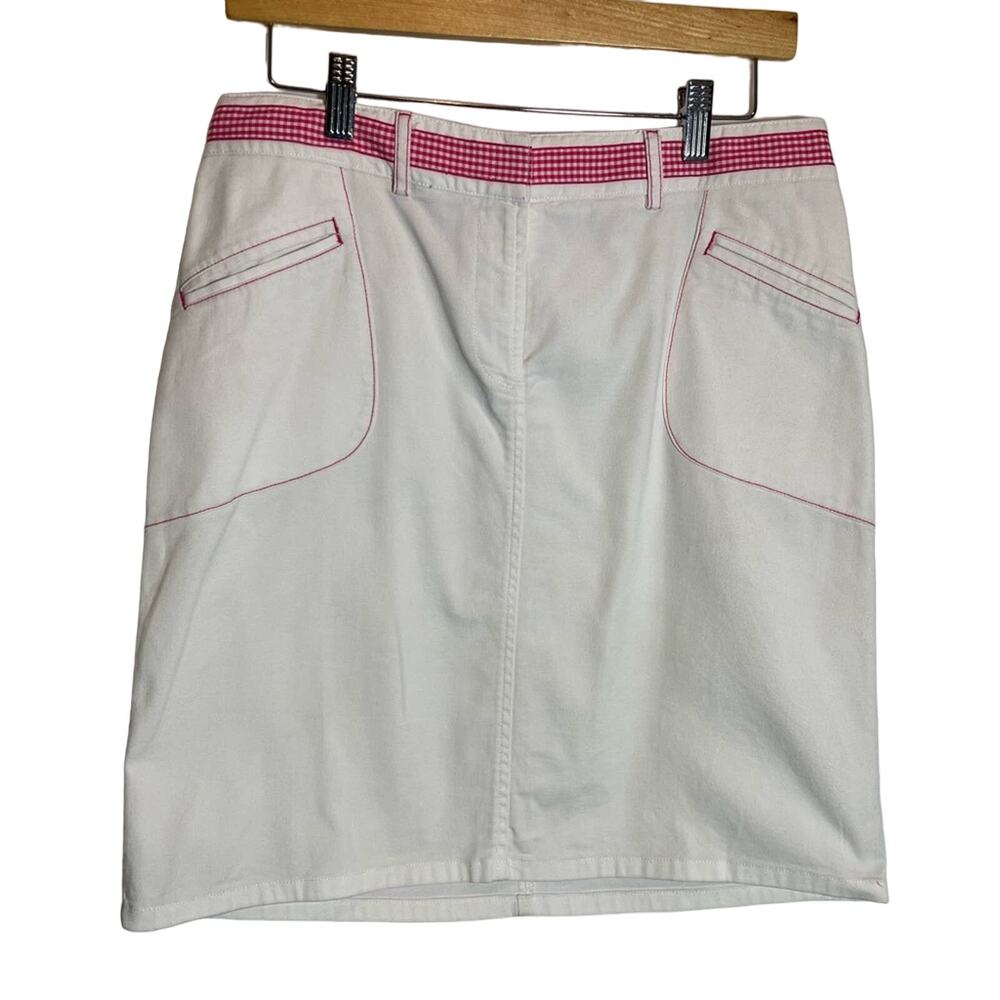 Ann Taylor Loft Mini Skirt Cotton Blend White Pink Gingham Ribbon Trim Women 6